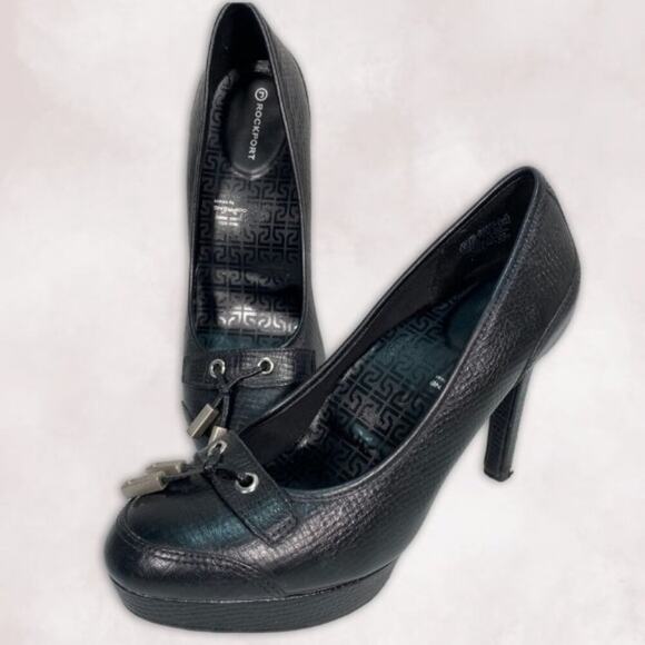 Rockport Shoes - Rockport Stiletto Heels Leather Shoes Pumps Tassel Round Toe Black Women's US 8